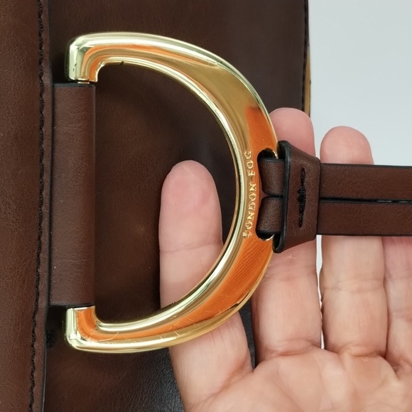 London Fog crossbody shoulder satchel handbag two tone brown flap over - Picture 3 of 14